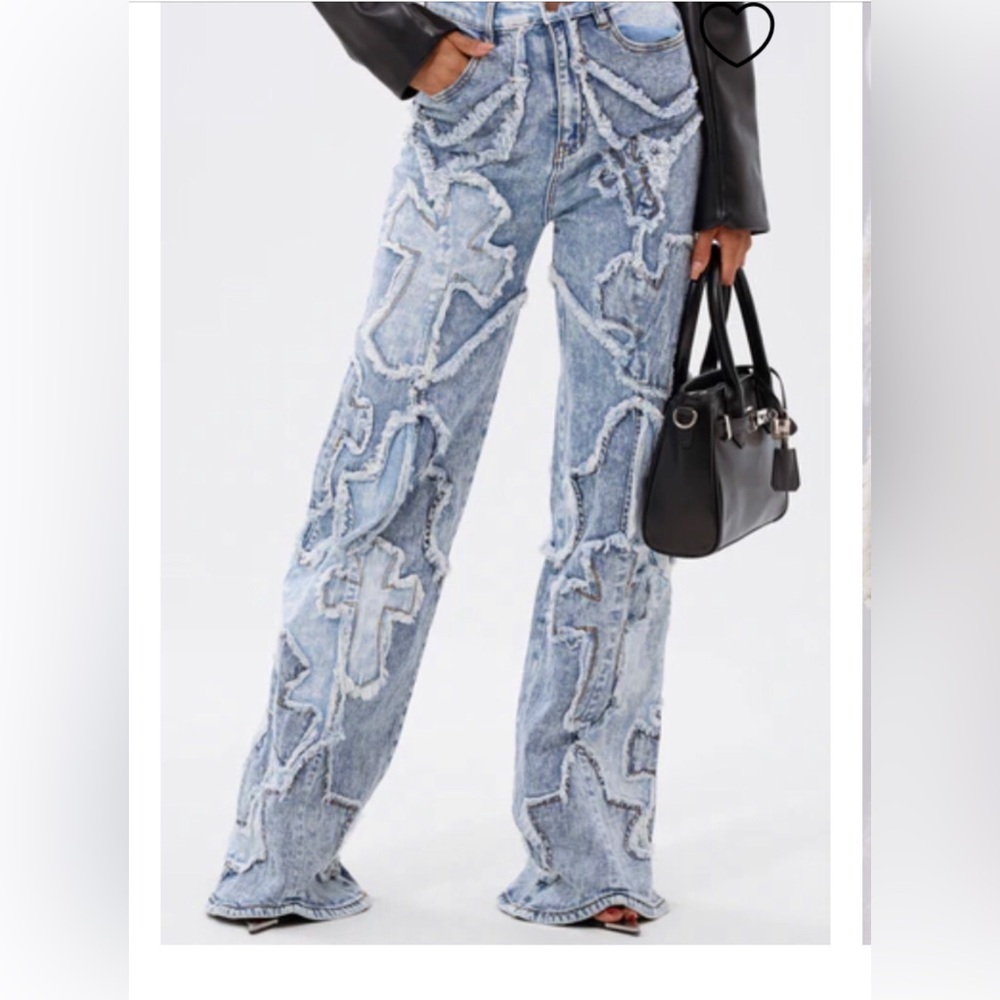 Aphrodite Light Blue Patchwork Flare Jeans - Picture 7 of 13